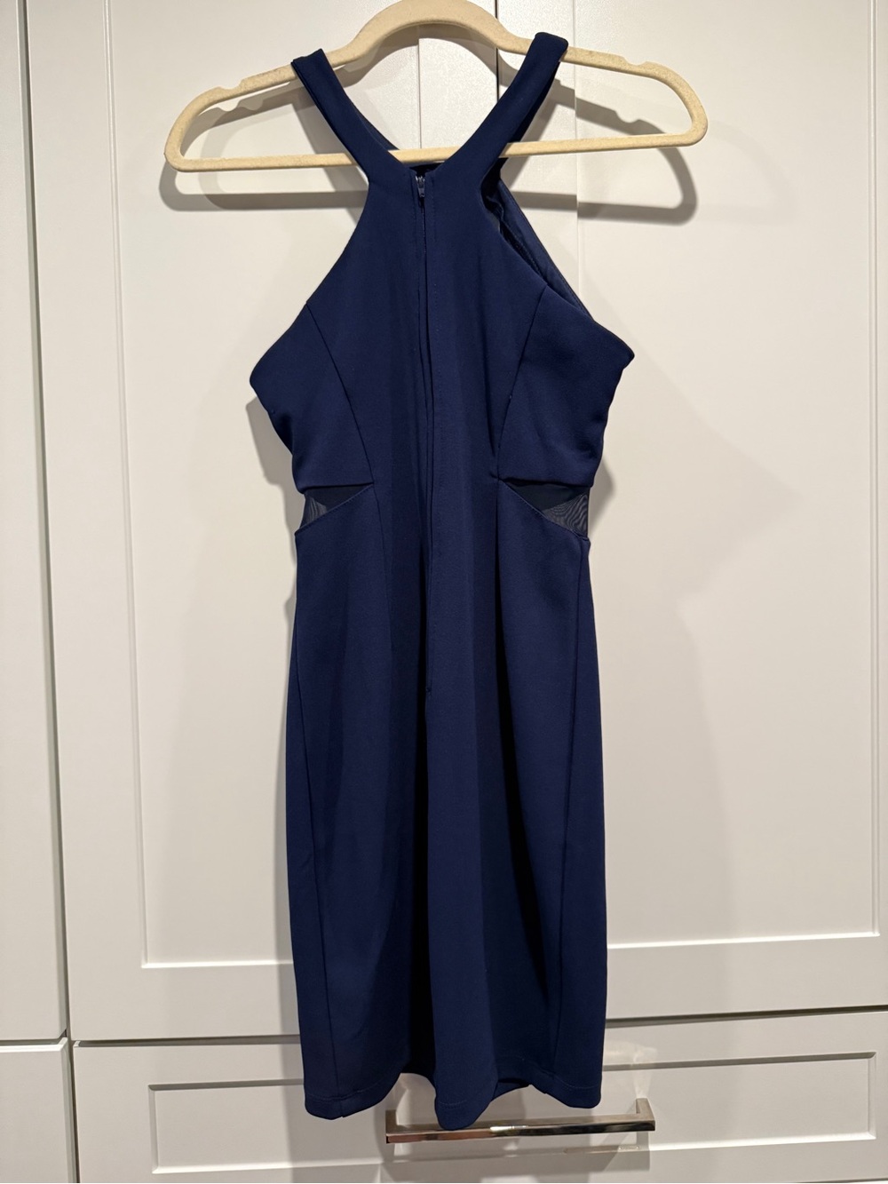 Navy Halter Body Con Dress with mesh cut outs - Women's